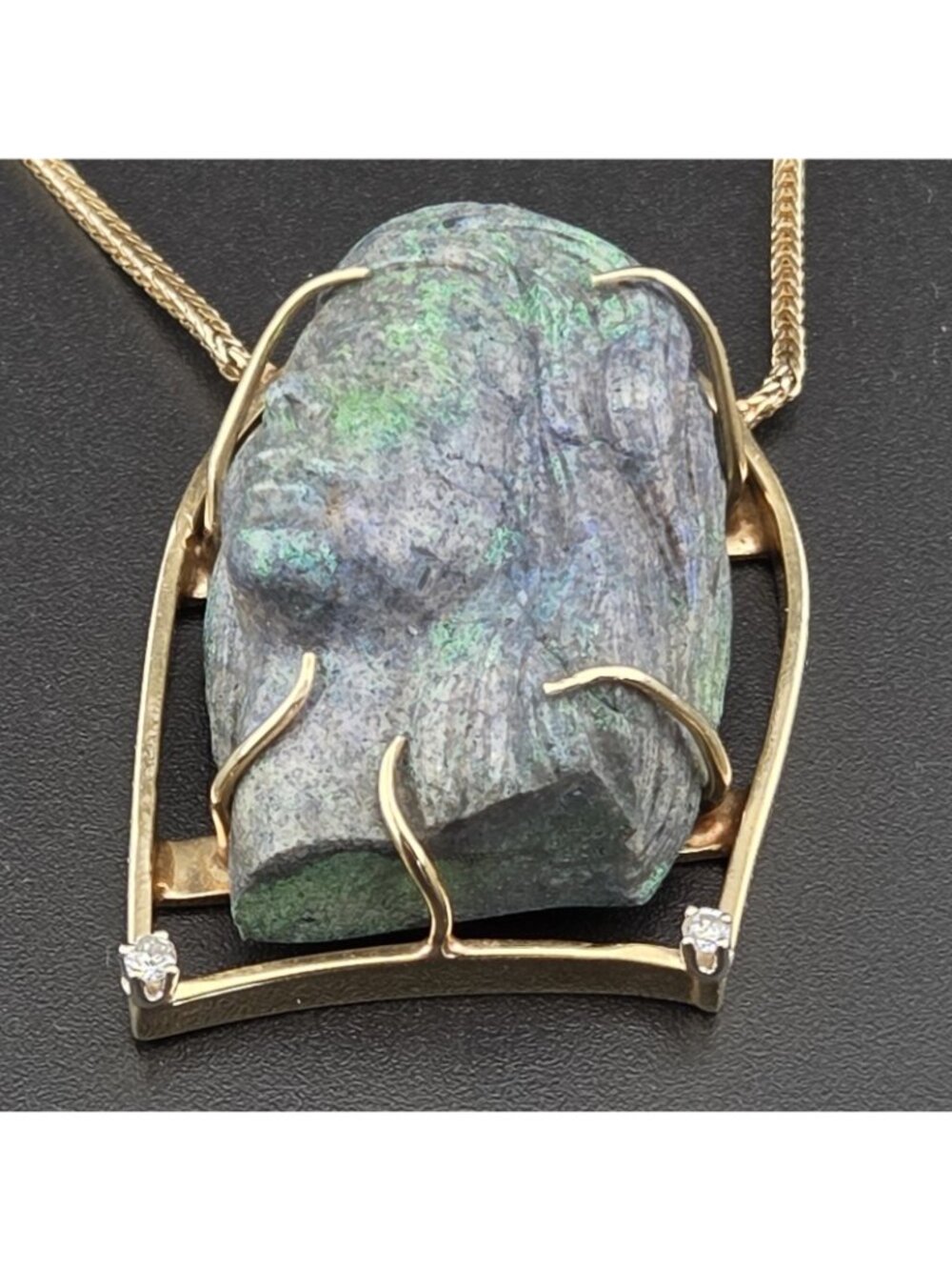 Vtg 14K Gold Carved Opal Female Face Diamond Necklace 22.42g Bust Figural 585 - Picture 4 of 16